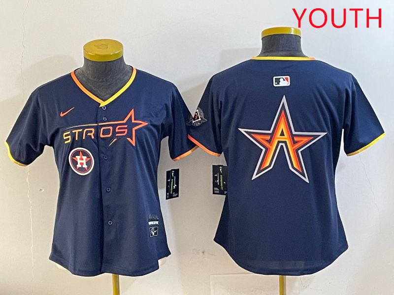 Youth Houston Astros Blank Drak Blue Three generations Joint Name 2025 Nike MLB Jersey style 10